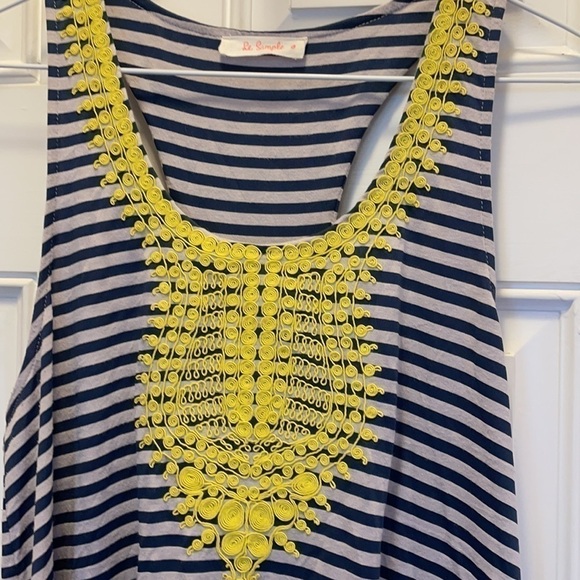 LE Sample blue/gray stripe high/low tank w/yellow detail size large - Picture 2 of 6